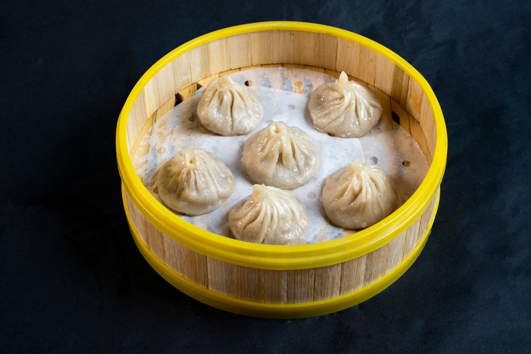 Xiaolongbao in a bamboo steamer