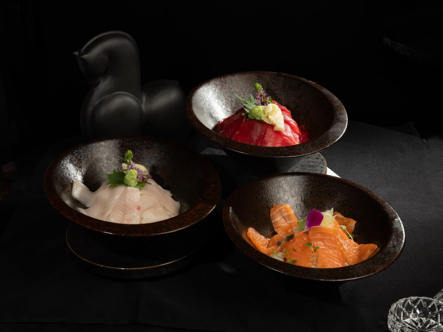 Sashimi donburi bowls trio