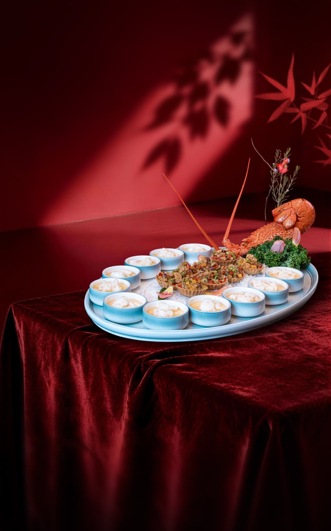 Lobster platter with egg-white custard cups