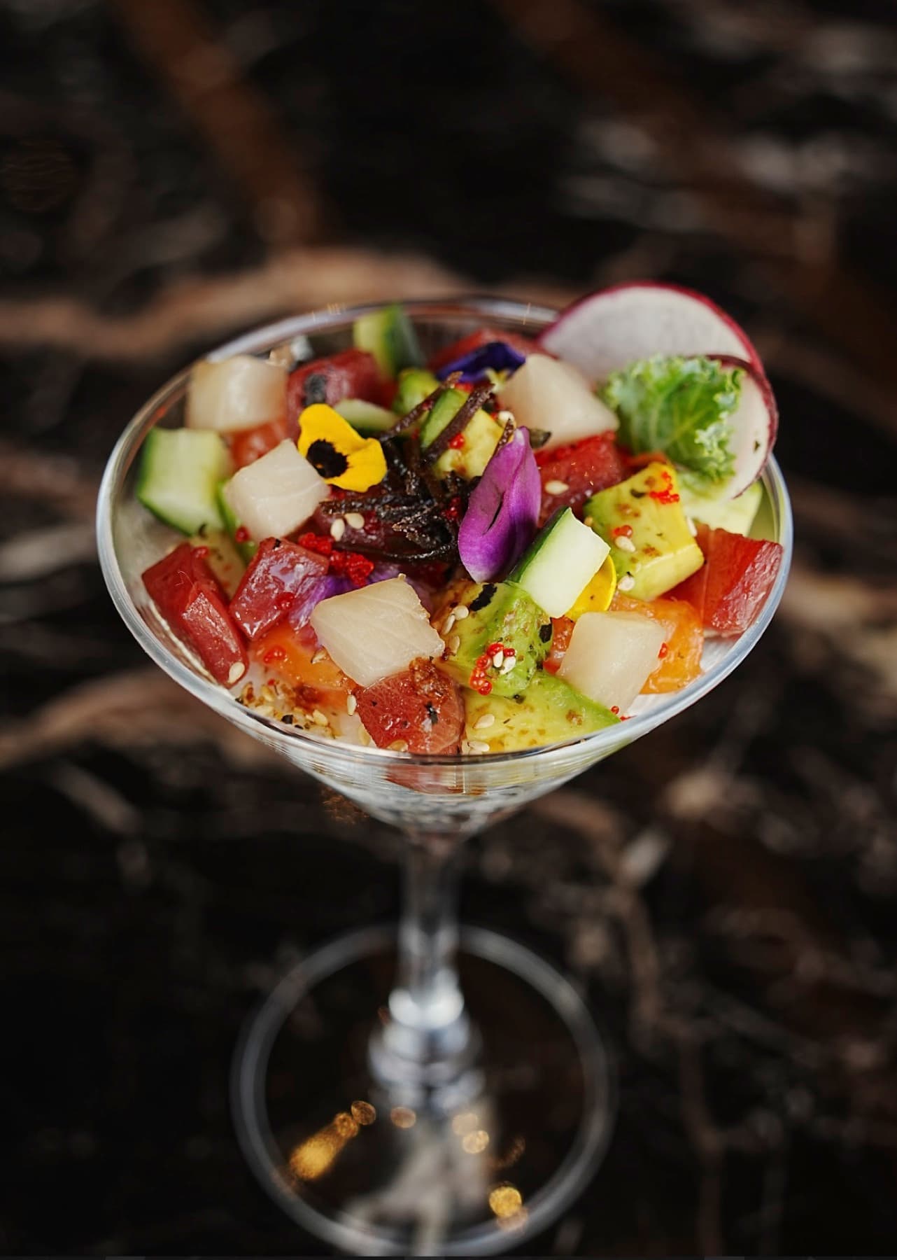Sashimi cup served in a martini glass