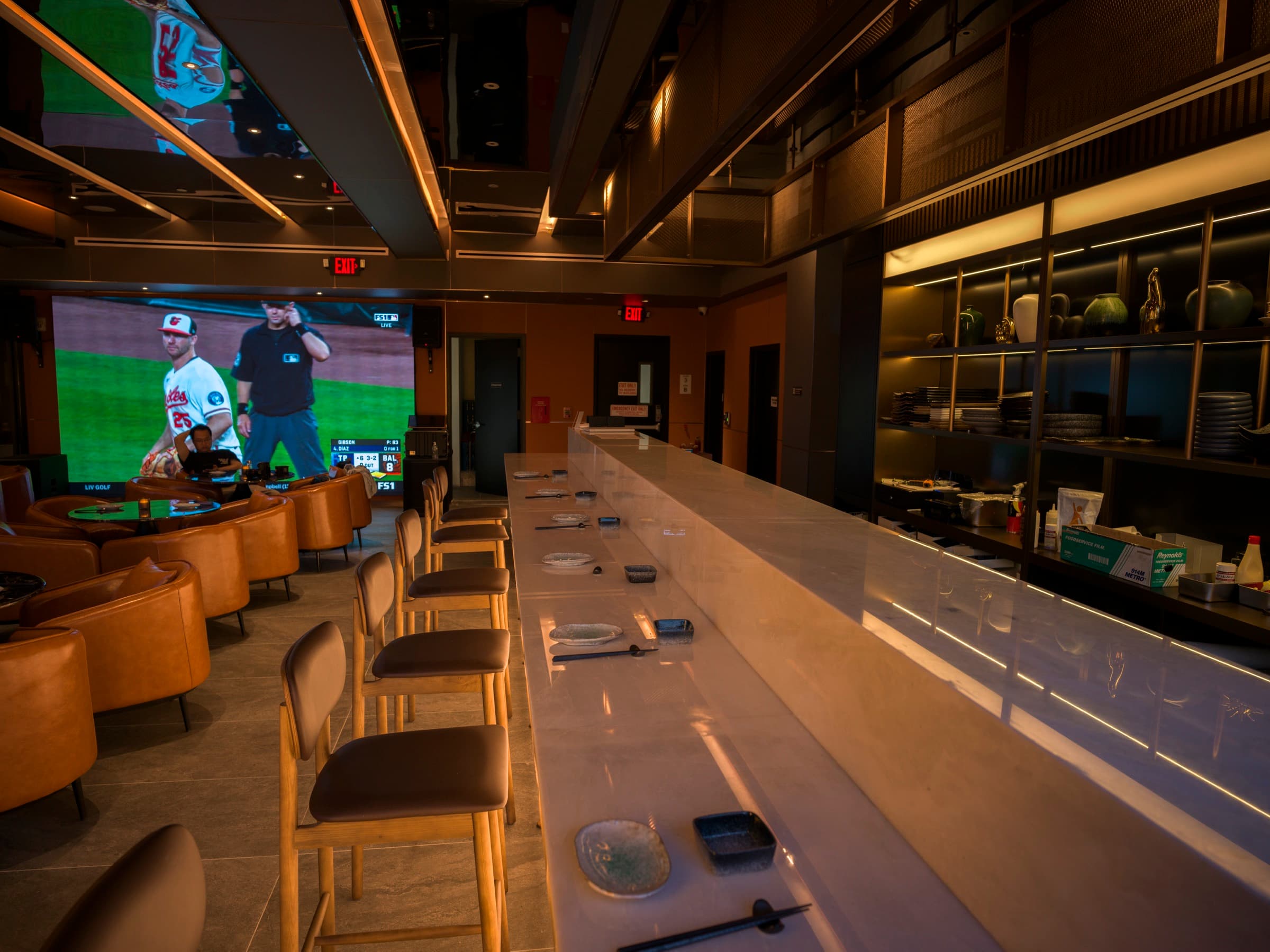 Third-floor sushi counter set for service